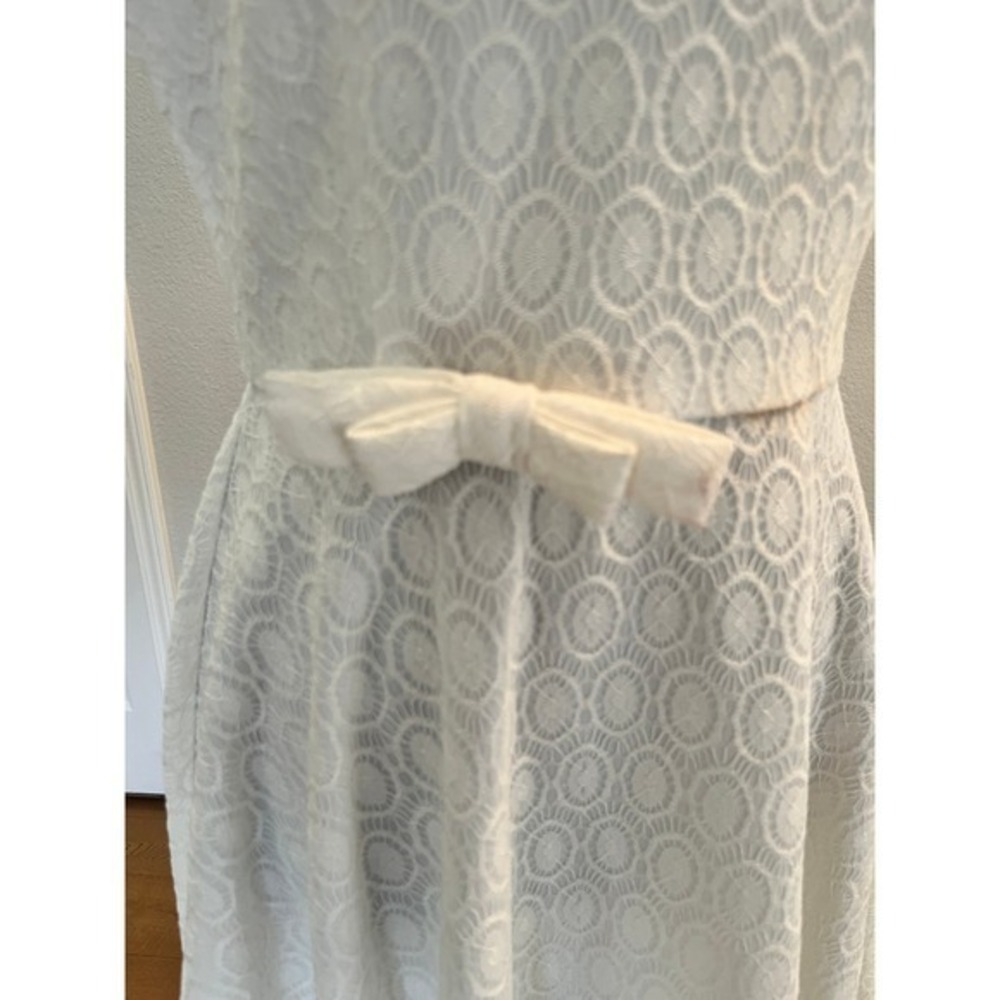 NWT Retro Lace Swing Dress Ivory Bow Waist Boat Neck A Line Bridal Cocktail M - Picture 7 of 17